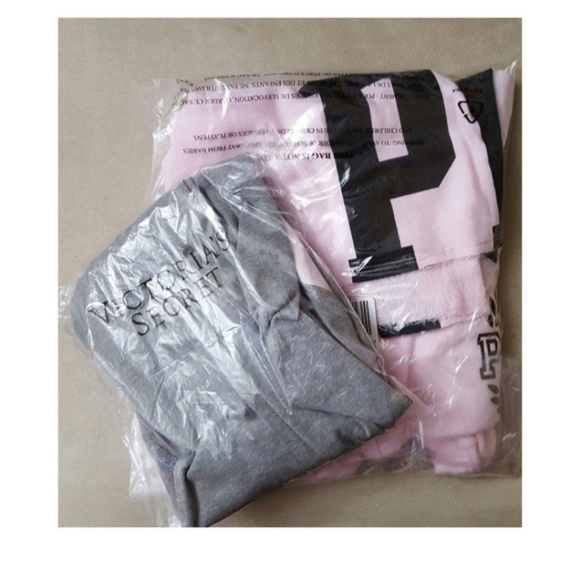 Victoria's Secret PINK Logo Sweatshirt Top Shirt Gray Leggings Pants Set - Picture 3 of 8